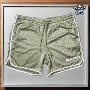 PLAYBOY BY PACSUN MENS MINT GREEN SHORTER LENGTH MESH TRACK SHORTS SIZE LARGE